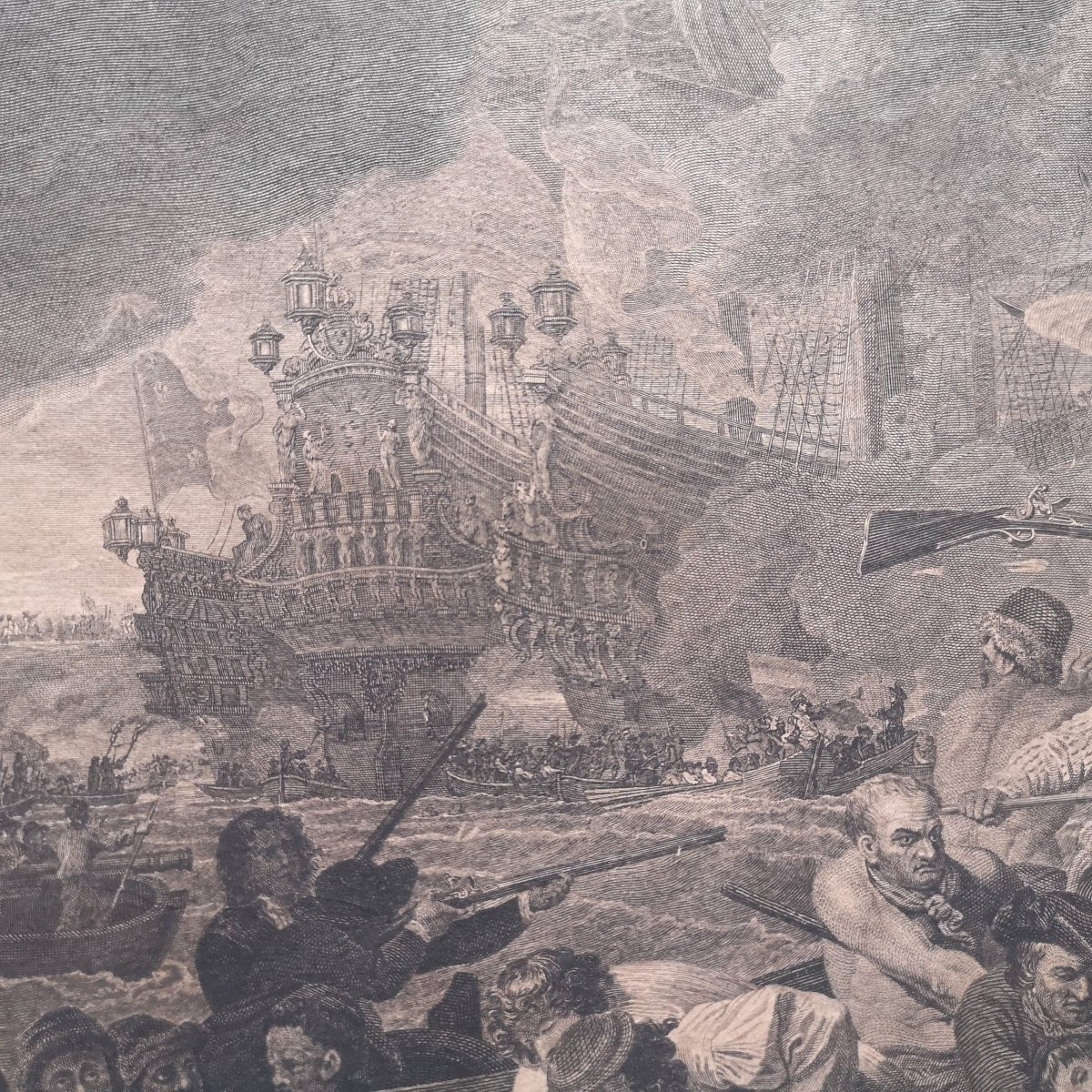 Late 18th Century Engraving The Battle At La Hogue After Benjamin West Engraved Woollett 1788-photo-8