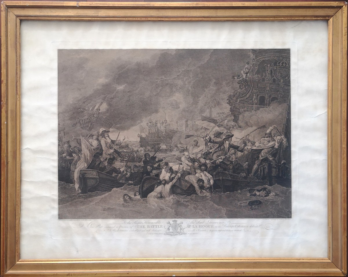 Late 18th Century Engraving The Battle At La Hogue After Benjamin West Engraved Woollett 1788