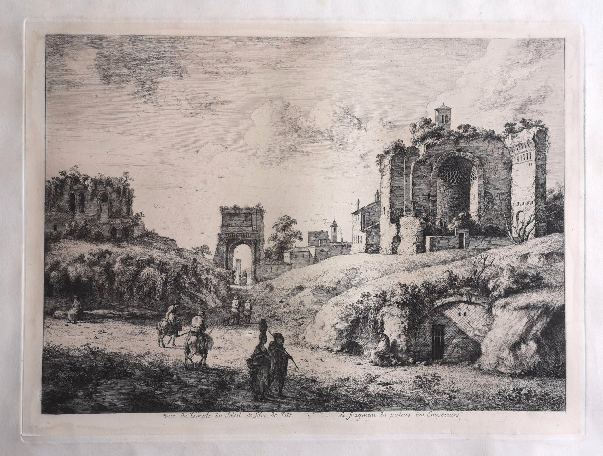Etching Jj De Boissieu 1736-1810 View Of The Temple Of The Sun, The Arch Of Titus And Fragment ...-photo-3