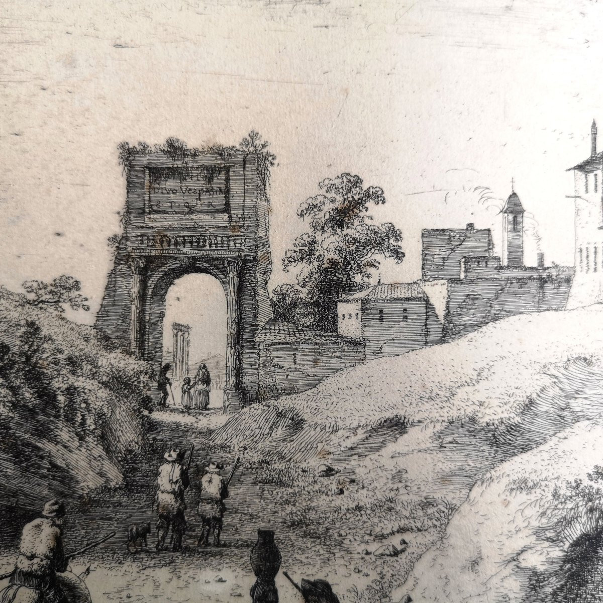 Etching Jj De Boissieu 1736-1810 View Of The Temple Of The Sun, The Arch Of Titus And Fragment ...-photo-4
