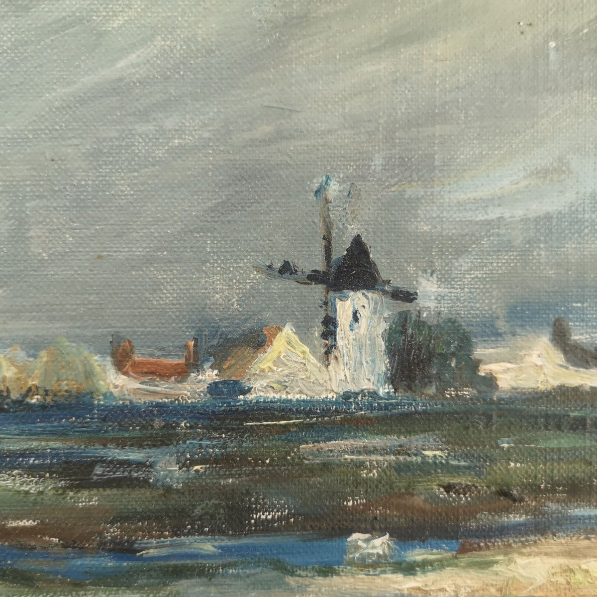 Roger ESCUDIE 1920-1990 Paysage hivernal à NOIRMOUTIER HST cadre montparnasse 38 x 46 à vue-photo-1