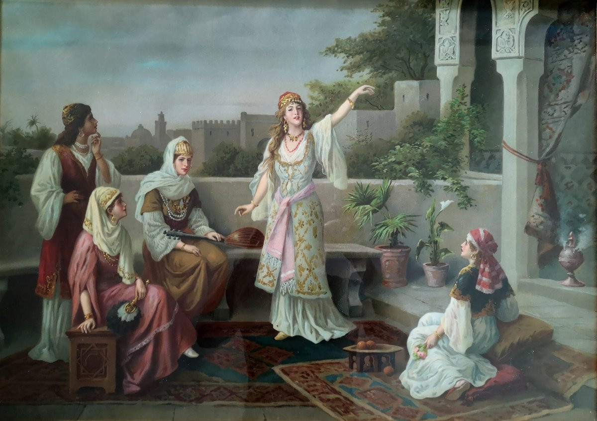 Large 50 X 70 Orientalist Chromolithograph From The 19th Century In The Style Of Frederick Brigman -photo-2