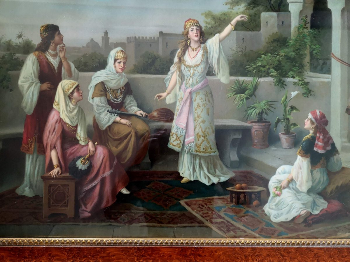 Large 50 X 70 Orientalist Chromolithograph From The 19th Century In The Style Of Frederick Brigman -photo-3