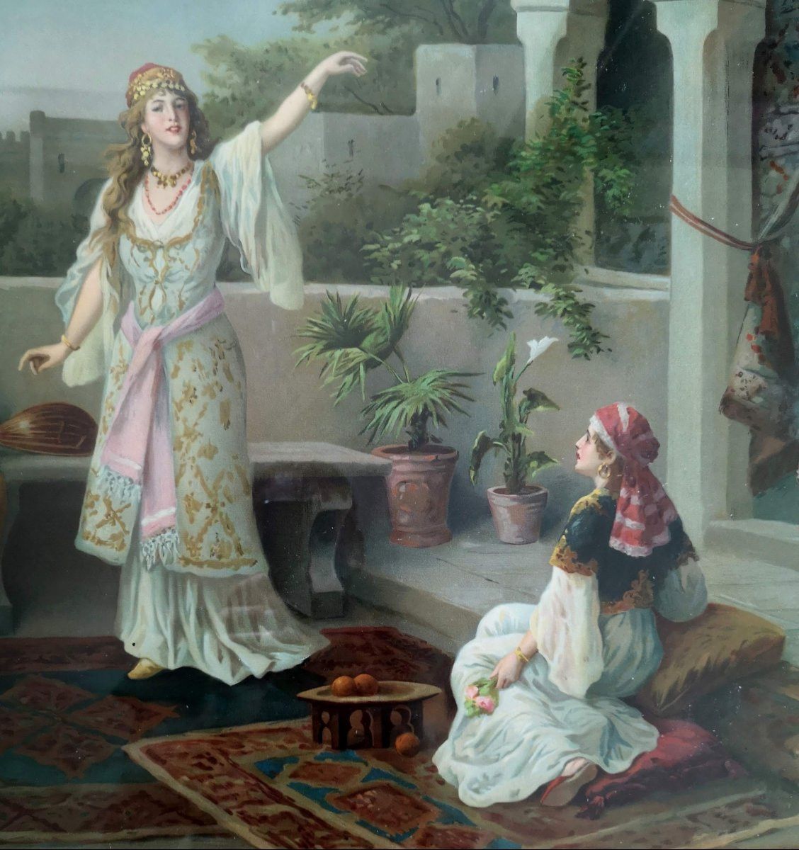 Large 50 X 70 Orientalist Chromolithograph From The 19th Century In The Style Of Frederick Brigman -photo-2