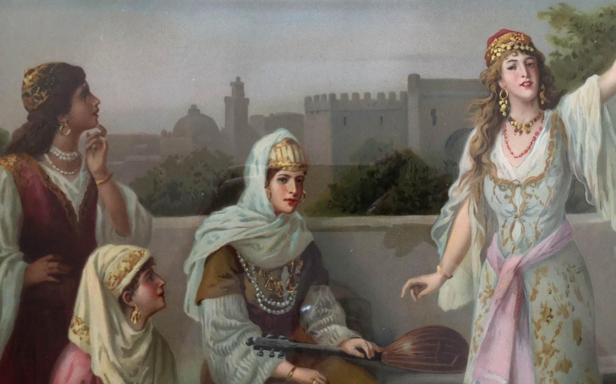 Large 50 X 70 Orientalist Chromolithograph From The 19th Century In The Style Of Frederick Brigman -photo-4