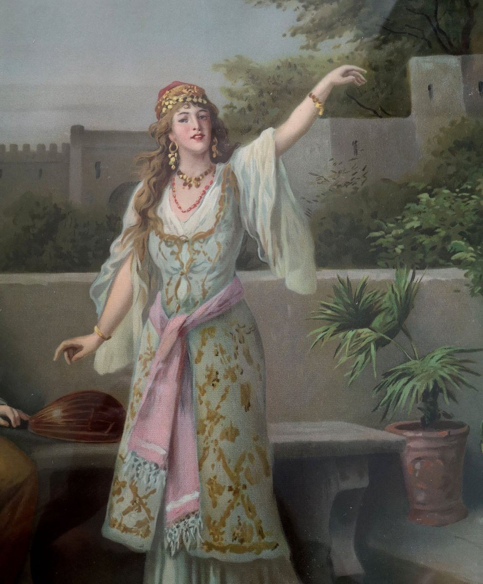 Large 50 X 70 Orientalist Chromolithograph From The 19th Century In The Style Of Frederick Brigman -photo-5