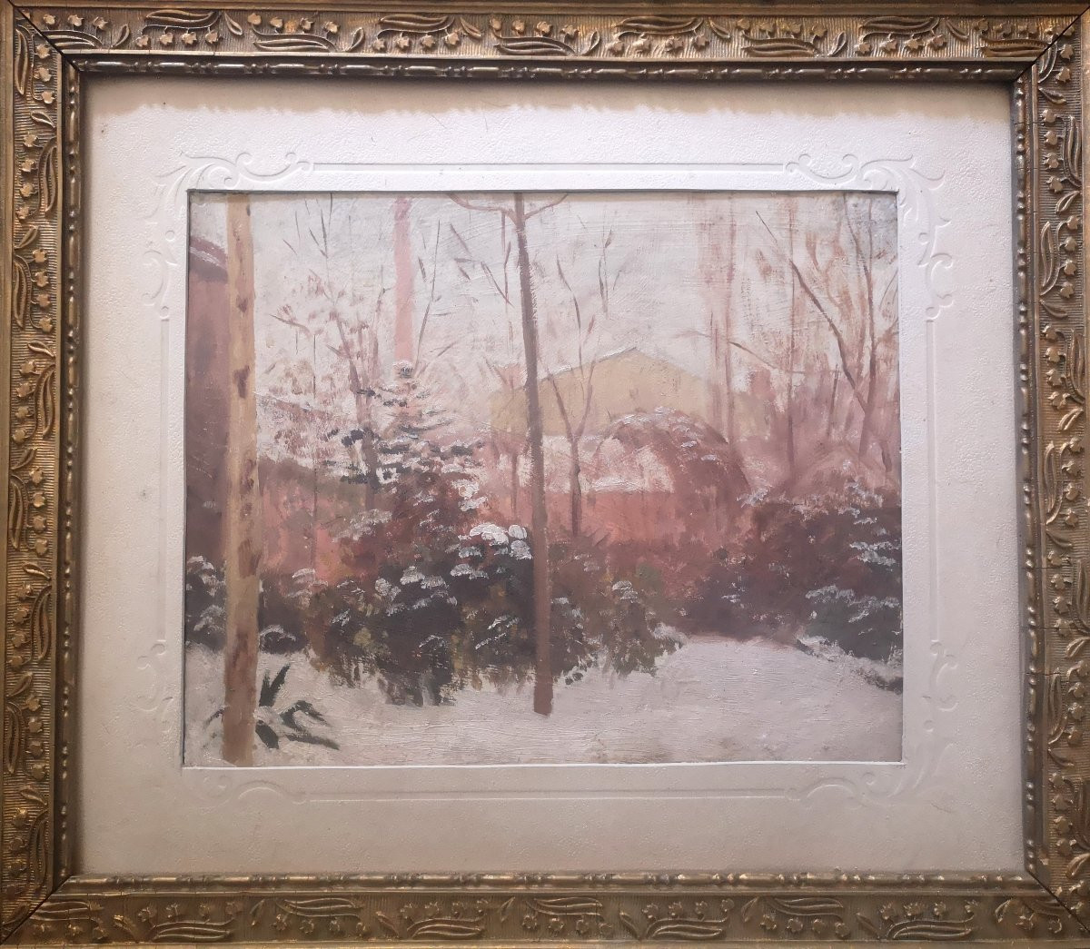 Oil On Cardboard French School Late 19th Century Snowy Garden 45 X 51 Including Frame-photo-4