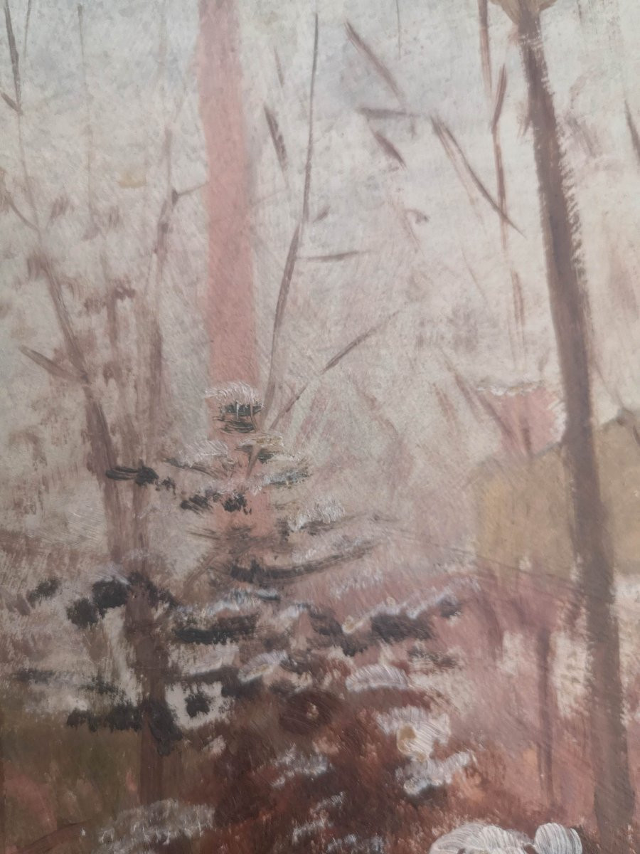 Oil On Cardboard French School Late 19th Century Snowy Garden 45 X 51 Including Frame-photo-4