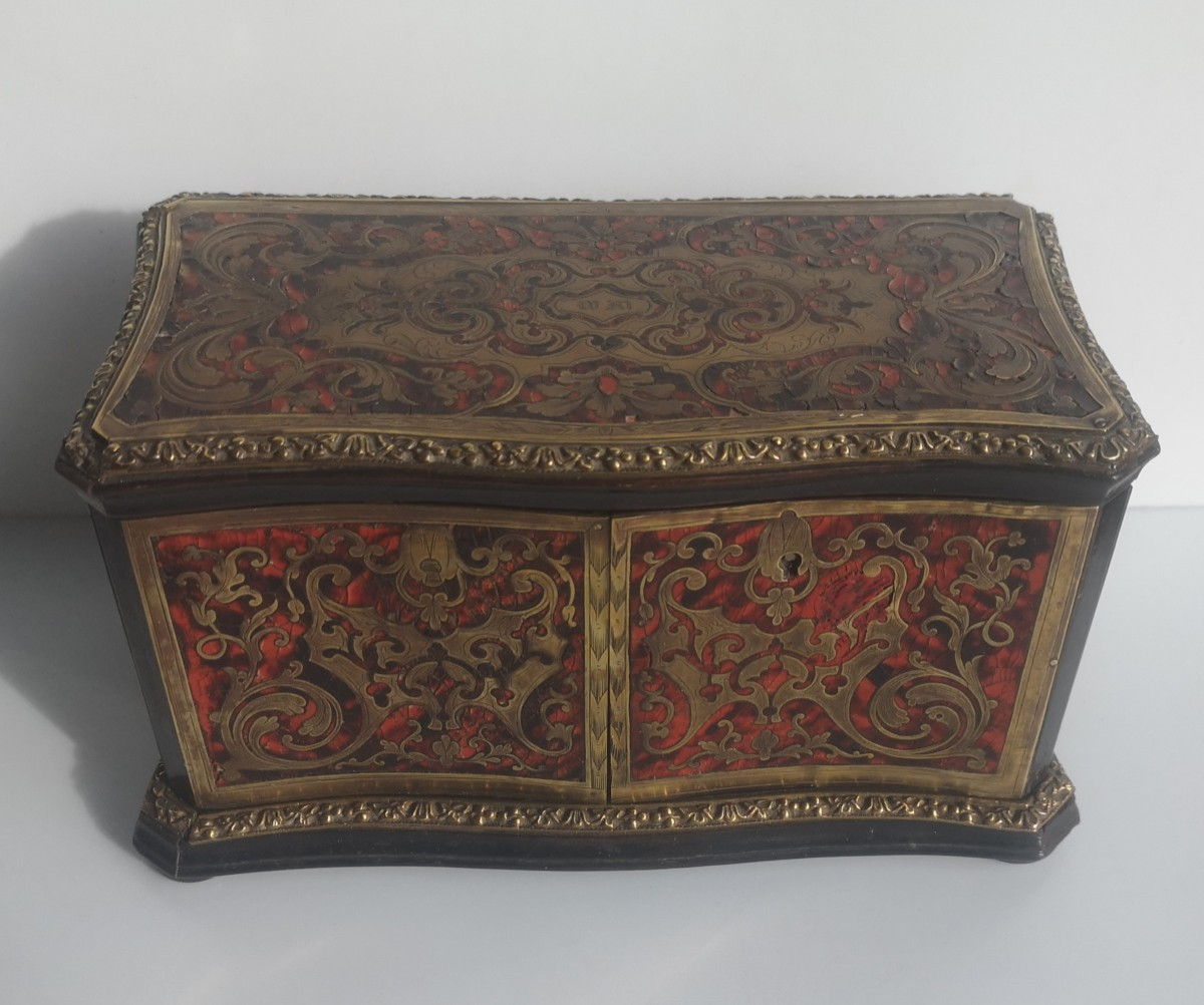 Vervelle paris - coffret à thé en marqueterie Boulle toutes faces - Napoléon III-photo-2