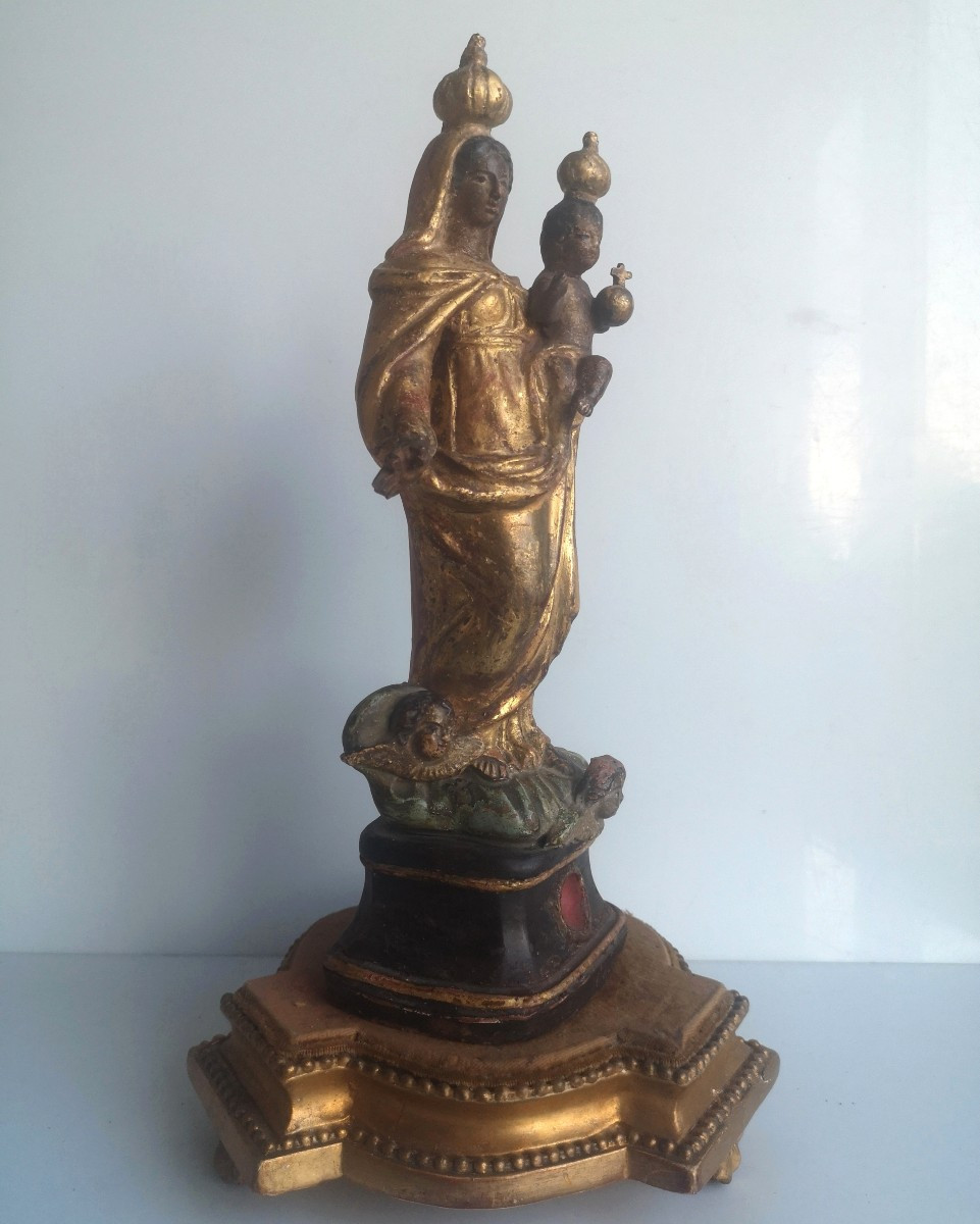 Santibelli provençal - Vierge à l'enfant sur nuée et angelots - Terre cuite polychrome 18ème -photo-4