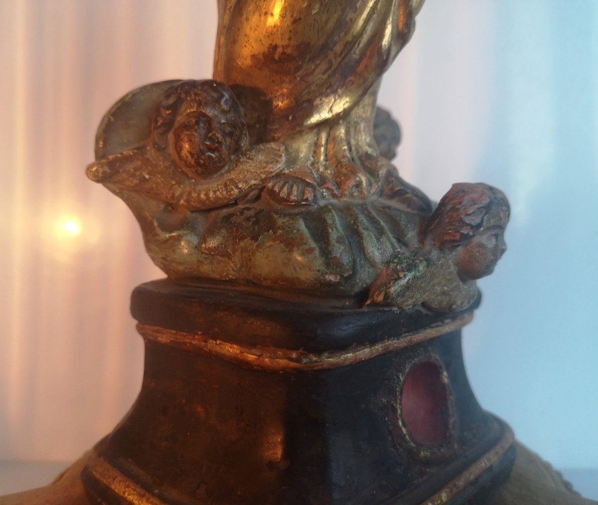 Santibelli provençal - Vierge à l'enfant sur nuée et angelots - Terre cuite polychrome 18ème -photo-3