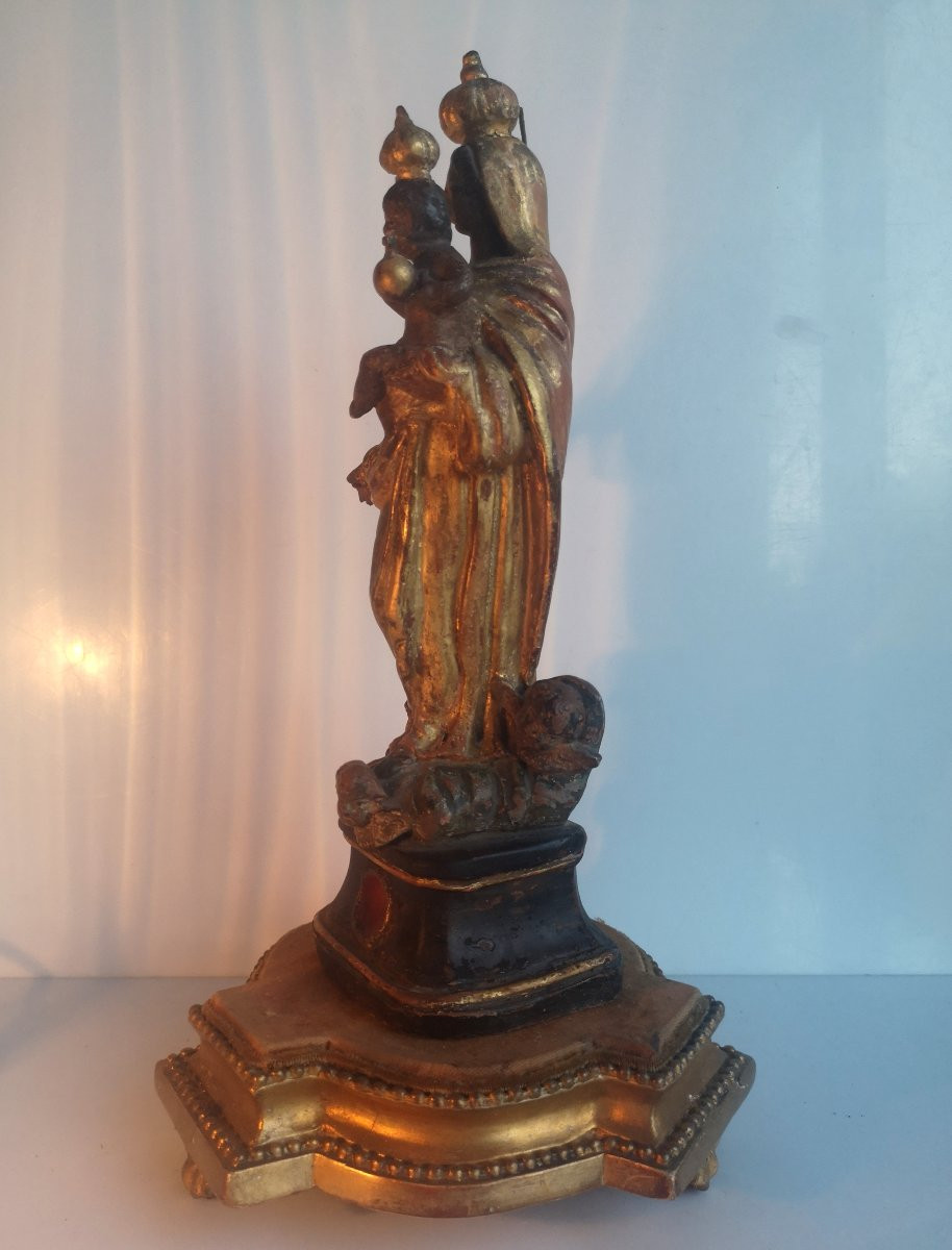 Santibelli provençal - Vierge à l'enfant sur nuée et angelots - Terre cuite polychrome 18ème -photo-4