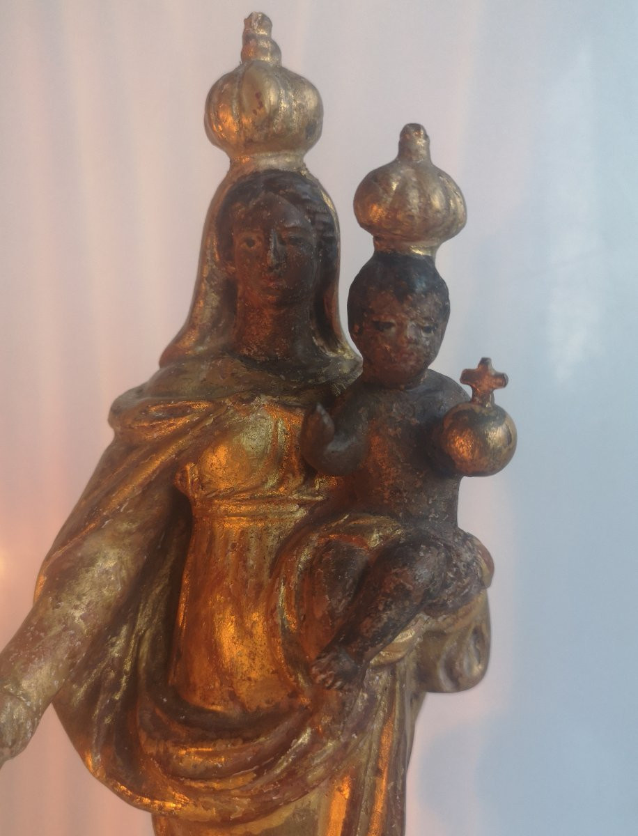 Santibelli provençal - Vierge à l'enfant sur nuée et angelots - Terre cuite polychrome 18ème -photo-6