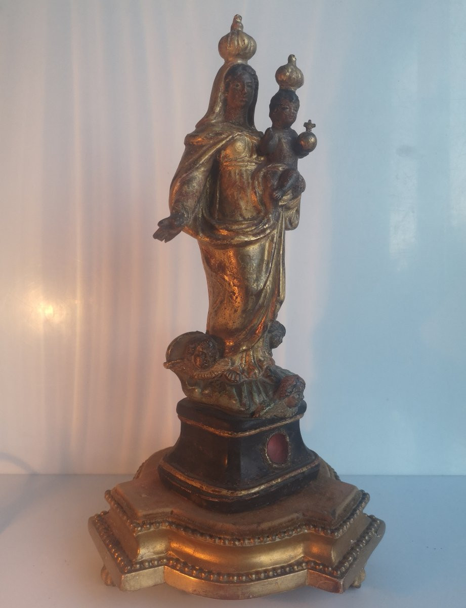 Santibelli provençal - Vierge à l'enfant sur nuée et angelots - Terre cuite polychrome 18ème -photo-7