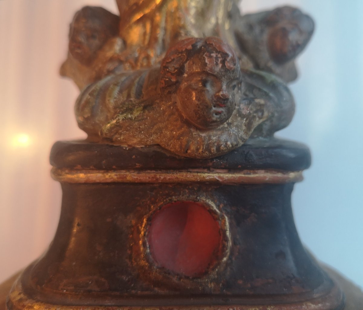 Santibelli provençal - Vierge à l'enfant sur nuée et angelots - Terre cuite polychrome 18ème -photo-8