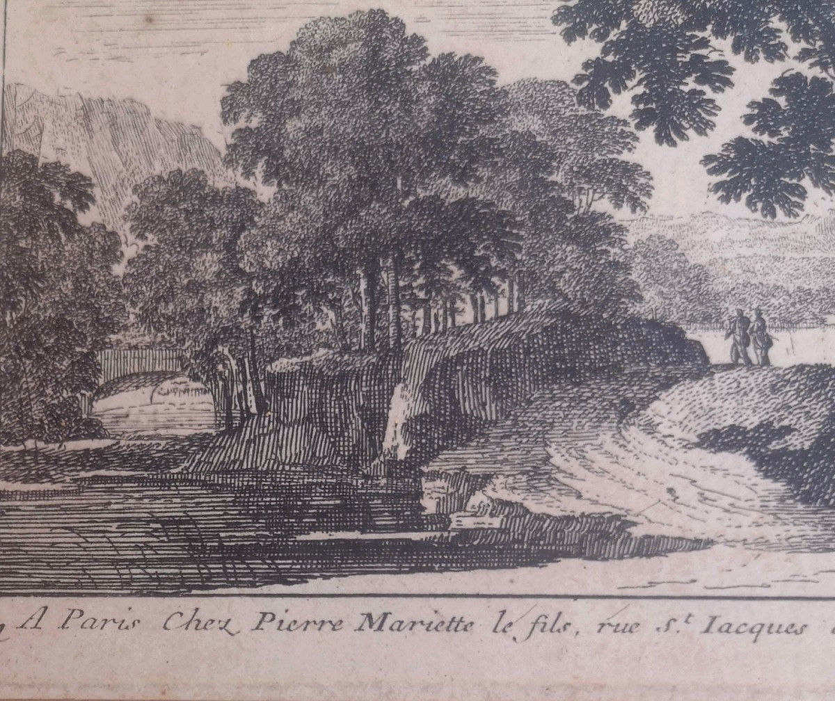 17th-century Engraving – Gabriel Pérelle, Animated Landscape, Published By Pierre Mariette (rue St-jacques, Paris)-photo-4