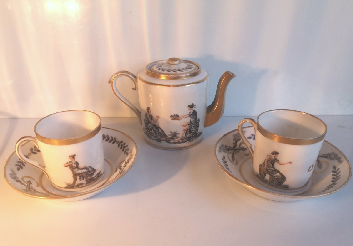 Directoire Tête-à-tête Service - Grisaille Decorated Porcelain - Laeken Brussels Manufactory-photo-2