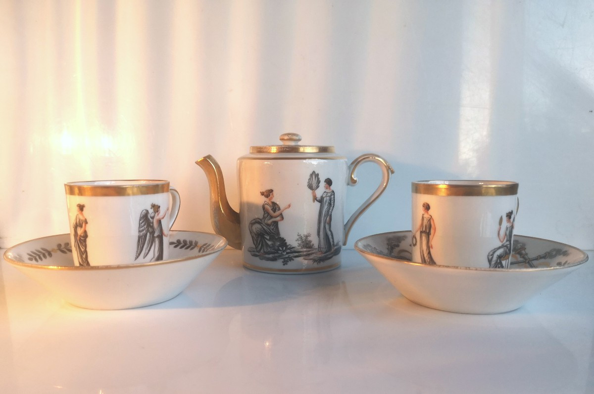 Directoire Tête-à-tête Service - Grisaille Decorated Porcelain - Laeken Brussels Manufactory-photo-3