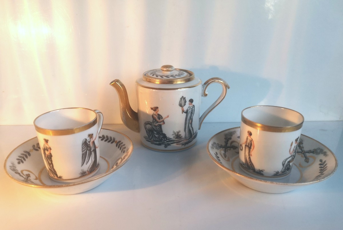 Directoire Tête-à-tête Service - Grisaille Decorated Porcelain - Laeken Brussels Manufactory-photo-4