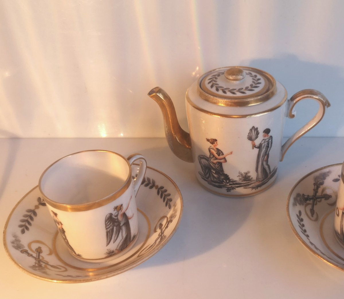 Directoire Tête-à-tête Service - Grisaille Decorated Porcelain - Laeken Brussels Manufactory-photo-1