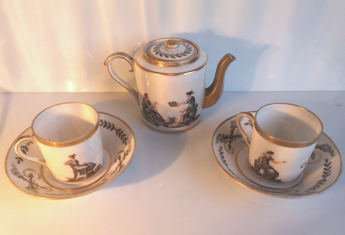 Directoire Tête-à-tête Service - Grisaille Decorated Porcelain - Laeken Brussels Manufactory-photo-2