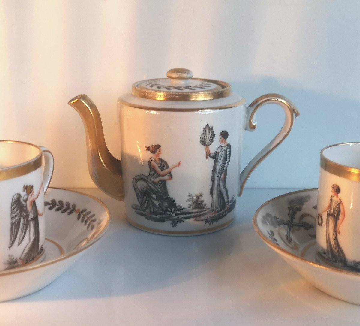 Directoire Tête-à-tête Service - Grisaille Decorated Porcelain - Laeken Brussels Manufactory-photo-4