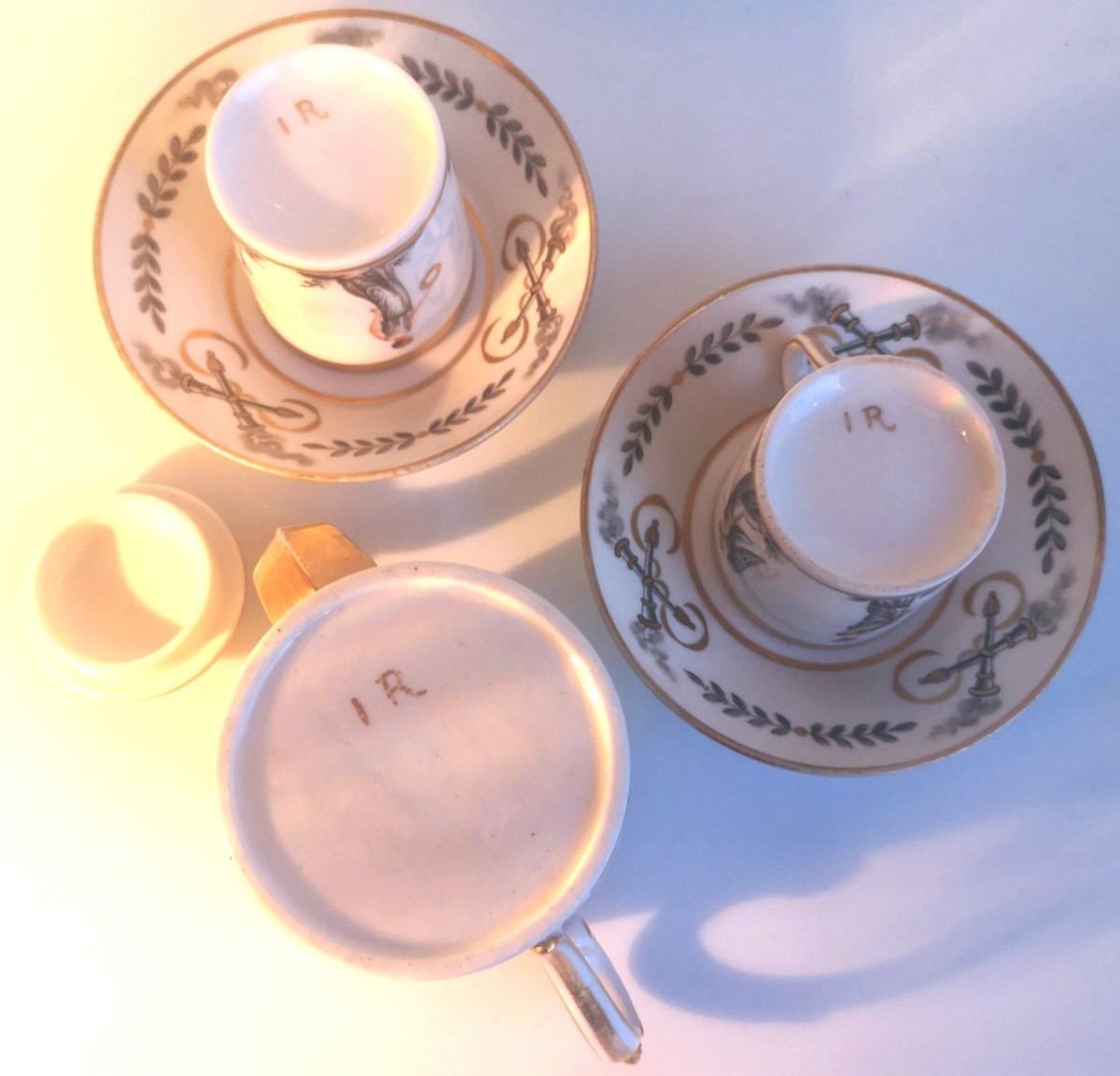 Directoire Tête-à-tête Service - Grisaille Decorated Porcelain - Laeken Brussels Manufactory-photo-8