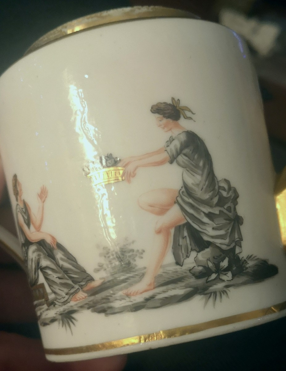 Directoire Tête-à-tête Service - Grisaille Decorated Porcelain - Laeken Brussels Manufactory-photo-5