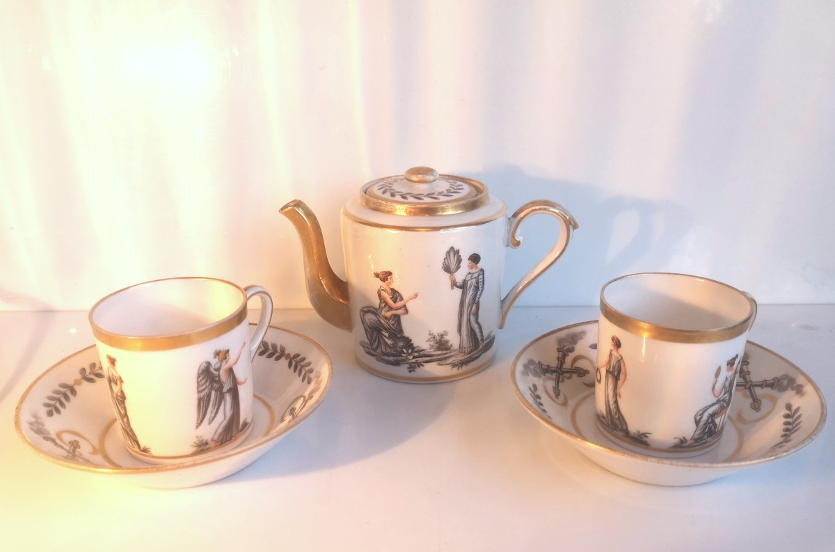 Directoire Tête-à-tête Service - Grisaille Decorated Porcelain - Laeken Brussels Manufactory