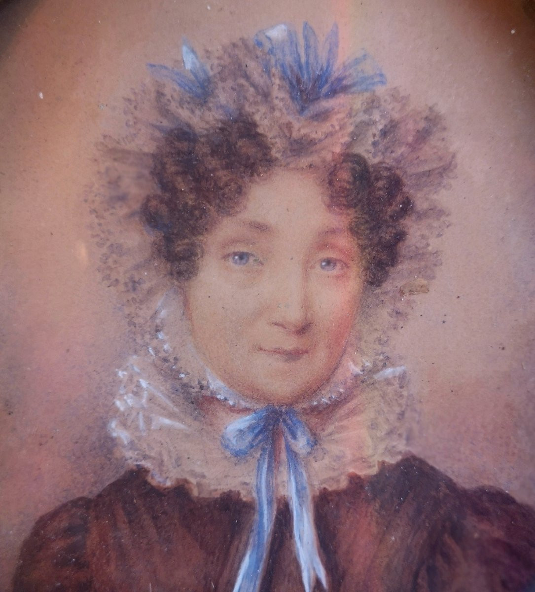 Portrait Of An Aristocrat – Gouache On Paper, 1830 – Signed A. Lamy – Frame With Palmettes-photo-3