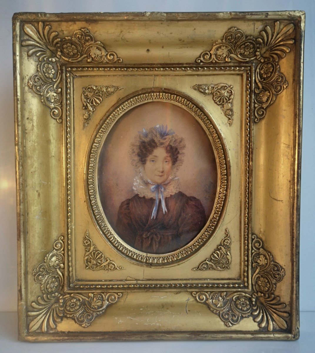 Portrait Of An Aristocrat – Gouache On Paper, 1830 – Signed A. Lamy – Frame With Palmettes
