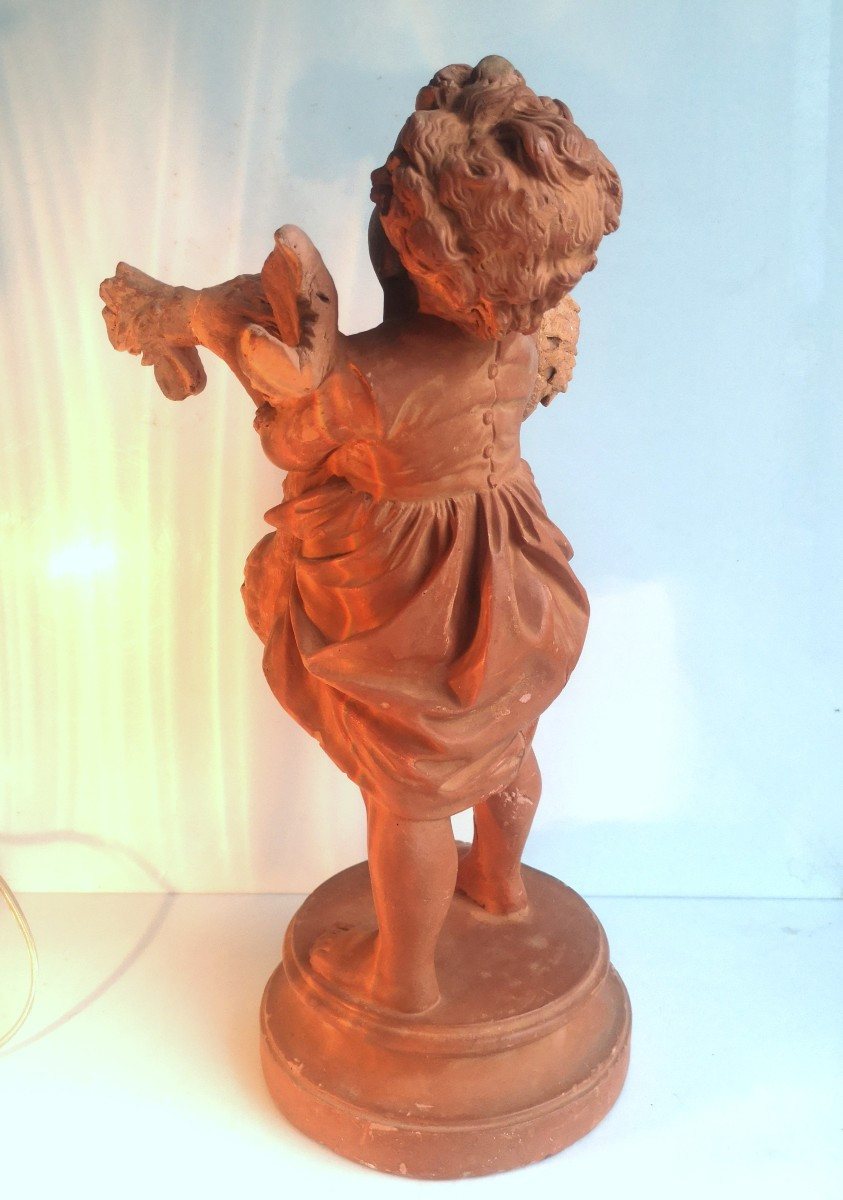 Adriano Cecioni 1836–1886 - L'enfant au coq - Modèle autographe en terre crue patinée. Signé-photo-3