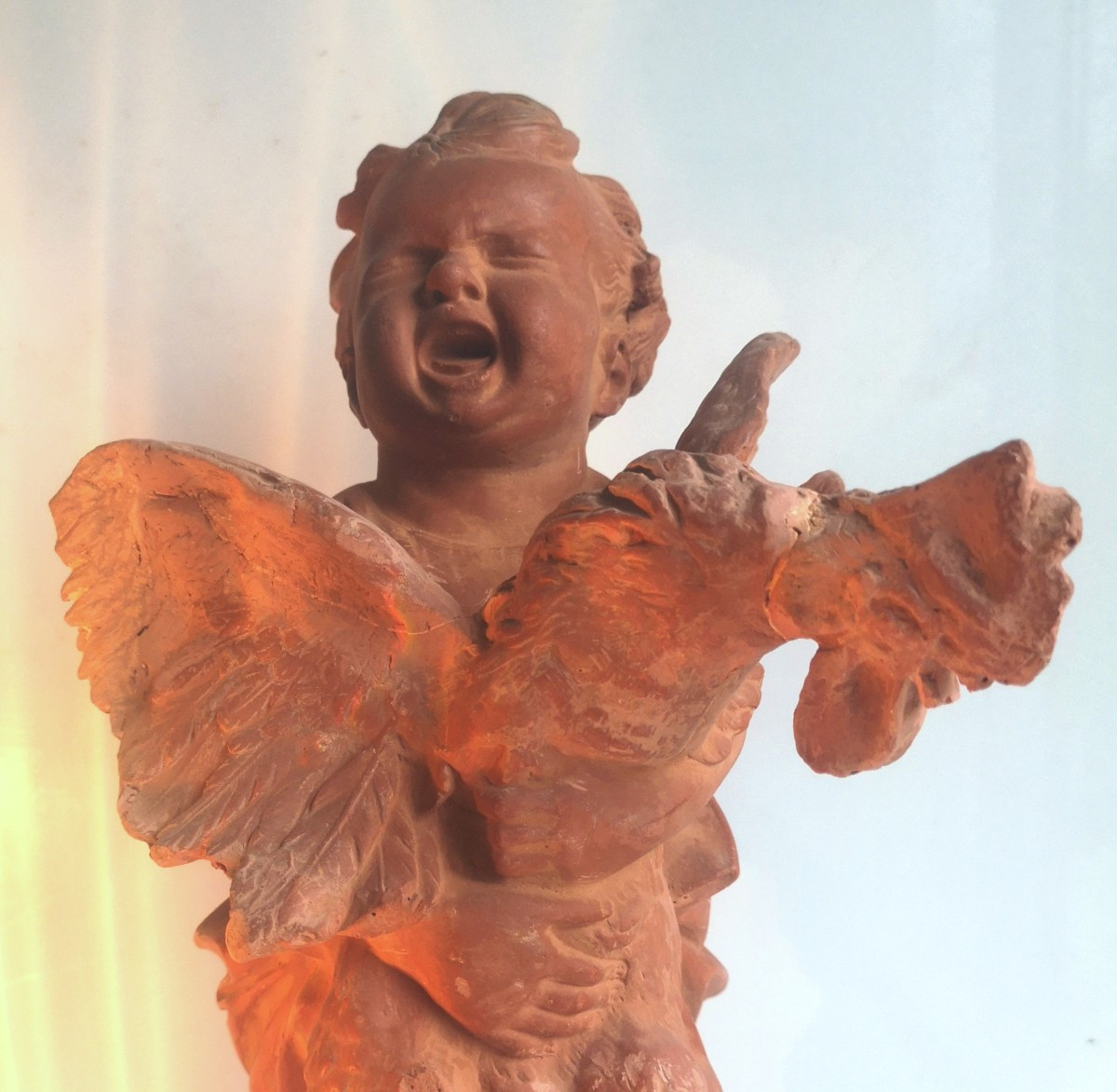 Adriano Cecioni 1836–1886 - L'enfant au coq - Modèle autographe en terre crue patinée. Signé-photo-3