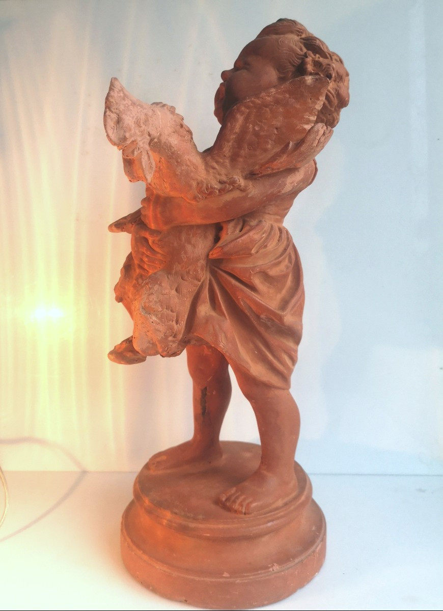 Adriano Cecioni 1836–1886 - L'enfant au coq - Modèle autographe en terre crue patinée. Signé-photo-6