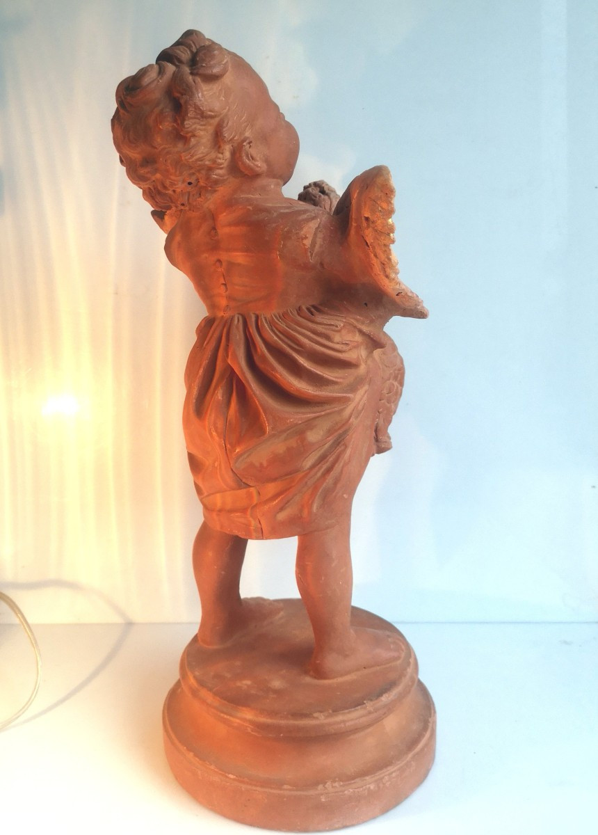 Adriano Cecioni 1836–1886 - L'enfant au coq - Modèle autographe en terre crue patinée. Signé-photo-7