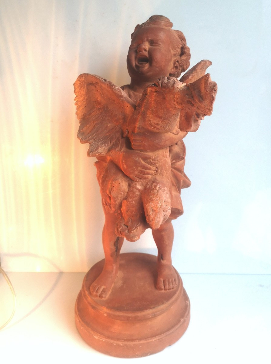 Adriano Cecioni 1836–1886 - L'enfant au coq - Modèle autographe en terre crue patinée. Signé-photo-8