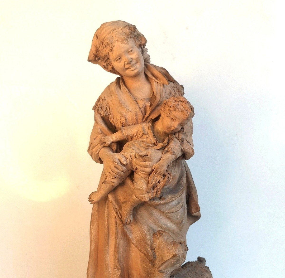 Original Terracotta Group Signed G. Vaccaro (caltagirone, 1793–1889) – Mother And Child -photo-3