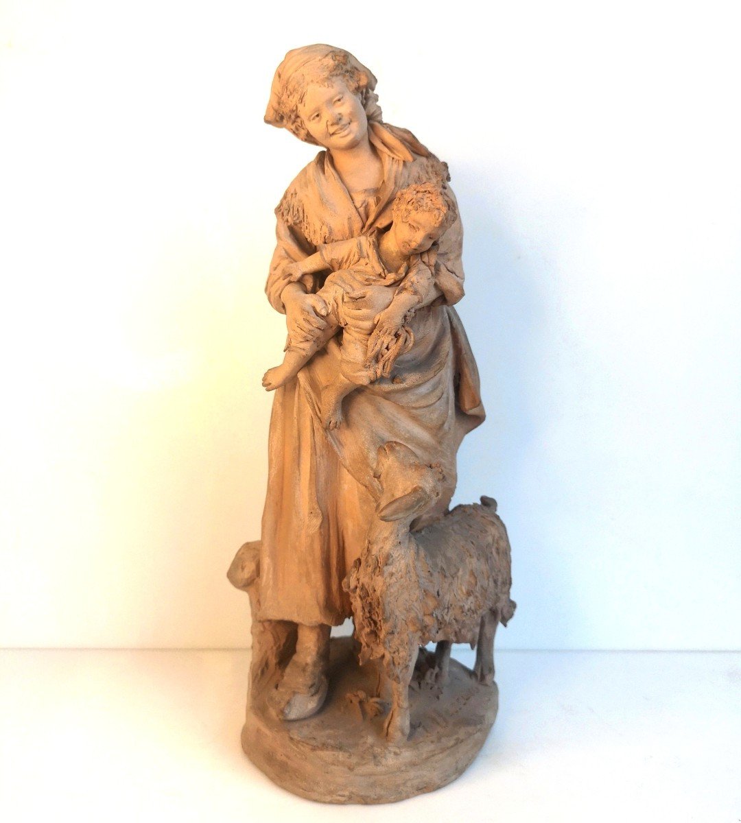 Original Terracotta Group Signed G. Vaccaro (caltagirone, 1793–1889) – Mother And Child -photo-2