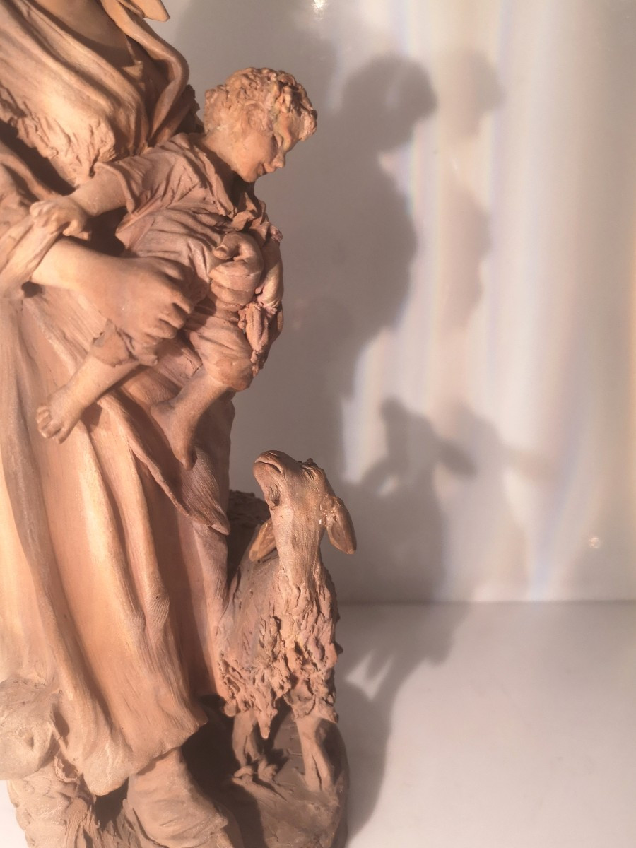 Original Terracotta Group Signed G. Vaccaro (caltagirone, 1793–1889) – Mother And Child -photo-3
