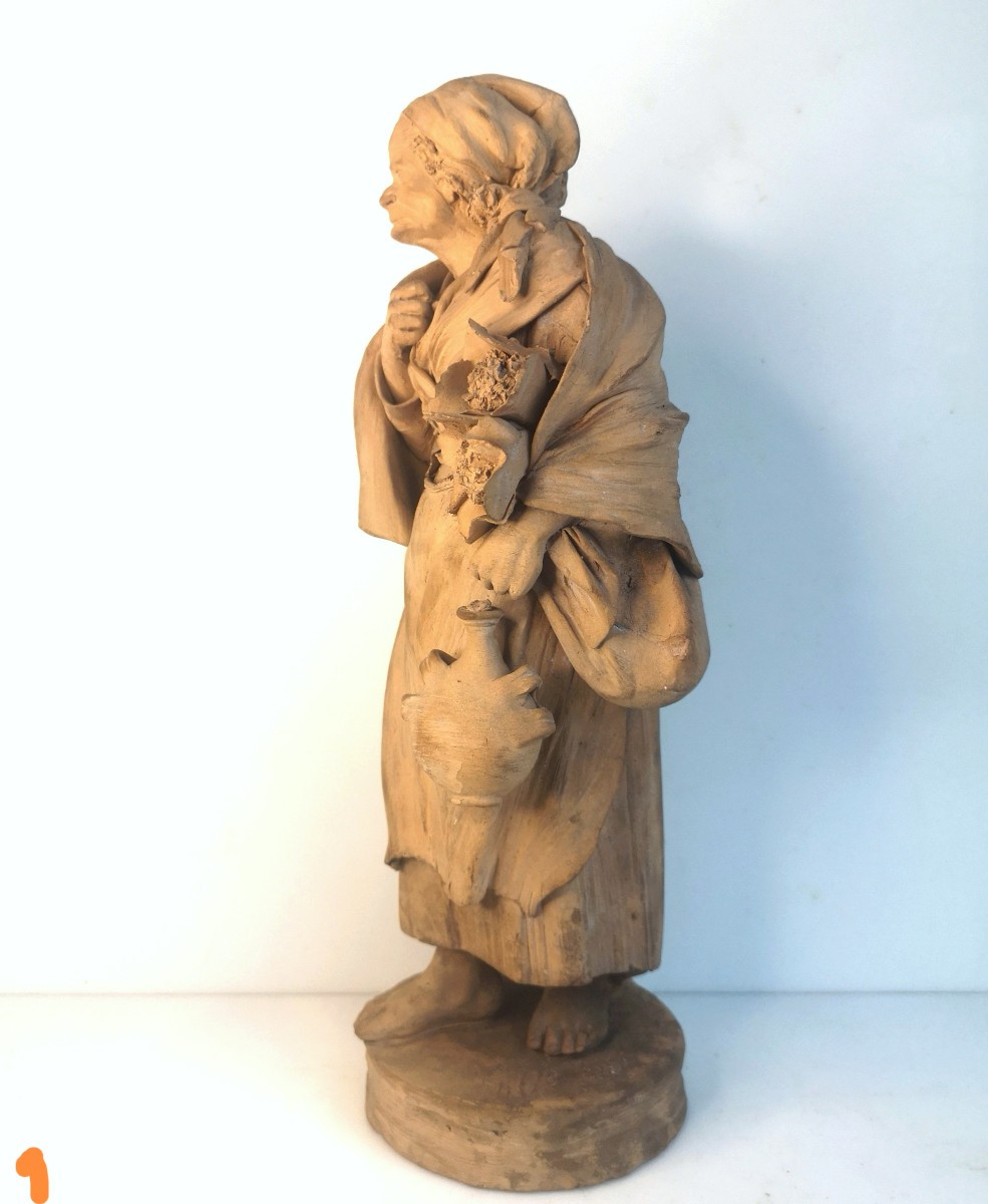 G. Vaccaro - 1793-1889 - Terre cuite sicilienne XIXe – Vieille paysanne, Caltagirone-photo-2