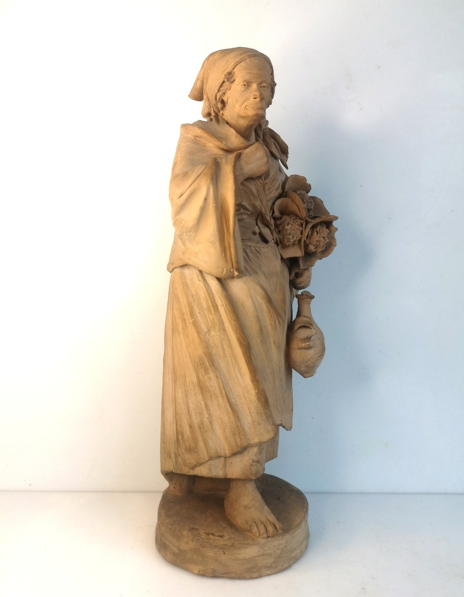 G. Vaccaro - 1793-1889 - Terre cuite sicilienne XIXe – Vieille paysanne, Caltagirone-photo-4