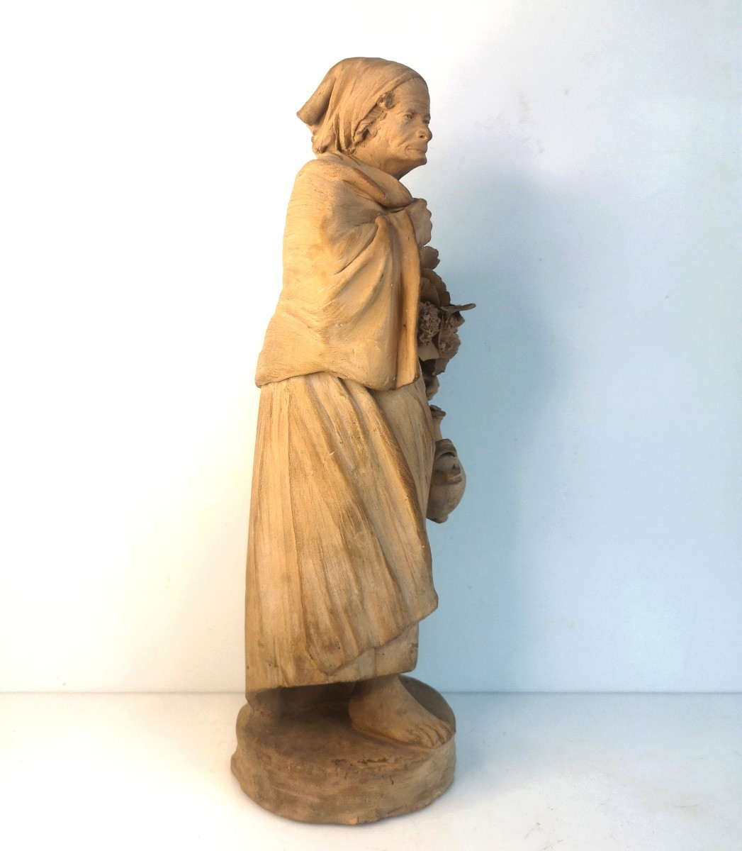 G. Vaccaro - 1793-1889 - Terre cuite sicilienne XIXe – Vieille paysanne, Caltagirone-photo-5