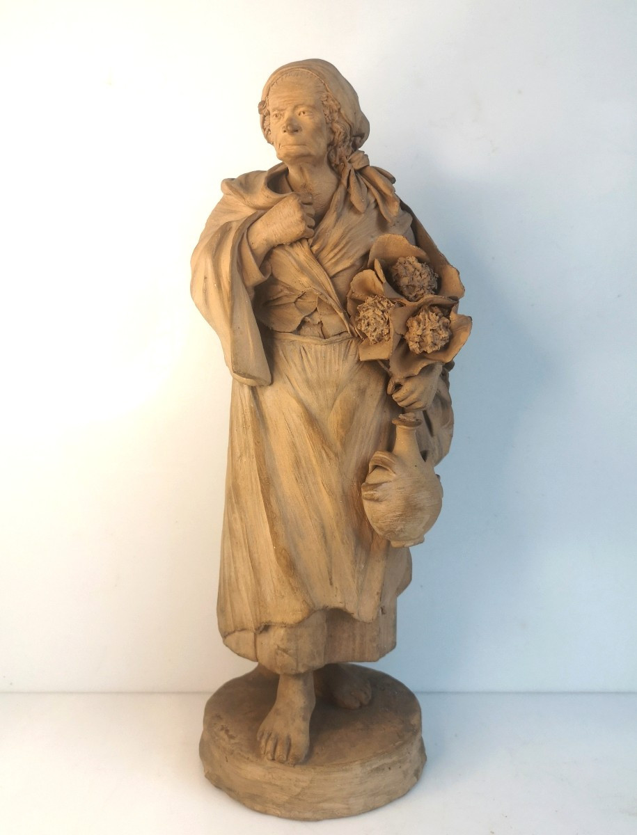 G. Vaccaro - 1793-1889 - Terre cuite sicilienne XIXe – Vieille paysanne, Caltagirone