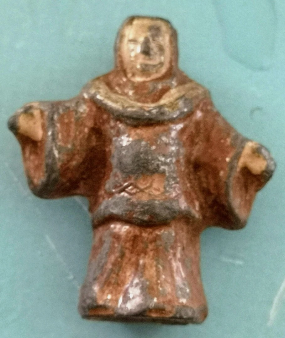 Figurine religieuse en plomb polychrome – Moine aux bras ouverts - Europe, XVIIIe