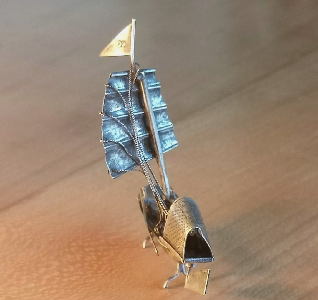 Japan, Meiji Era, Late 19th Century - Miniature Okimono Depicting A Junk-photo-2