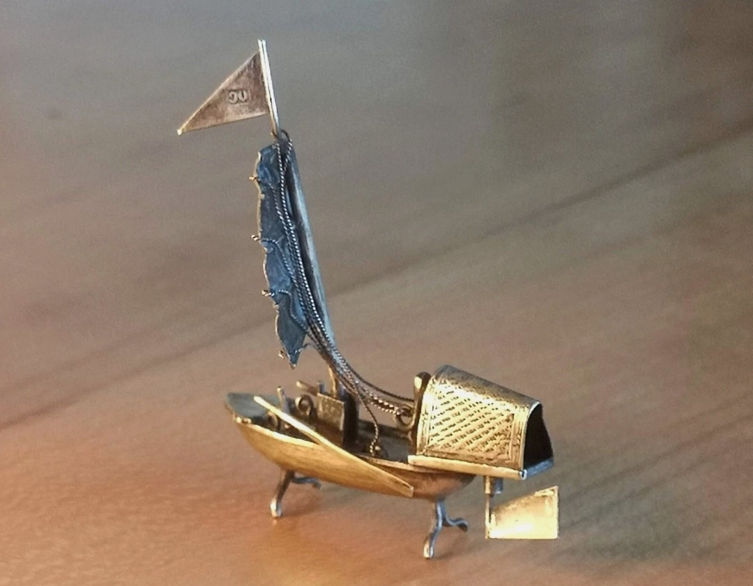Japan, Meiji Era, Late 19th Century - Miniature Okimono Depicting A Junk-photo-3