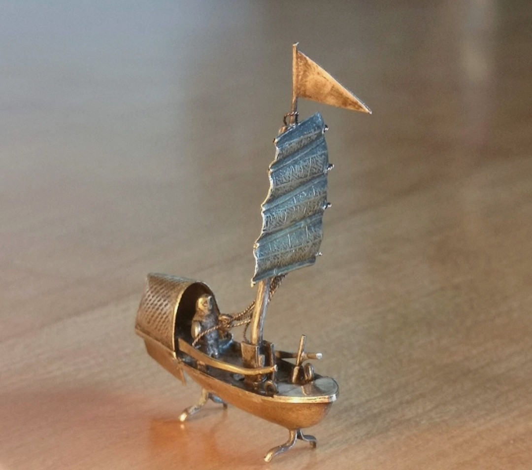 Japan, Meiji Era, Late 19th Century - Miniature Okimono Depicting A Junk-photo-5
