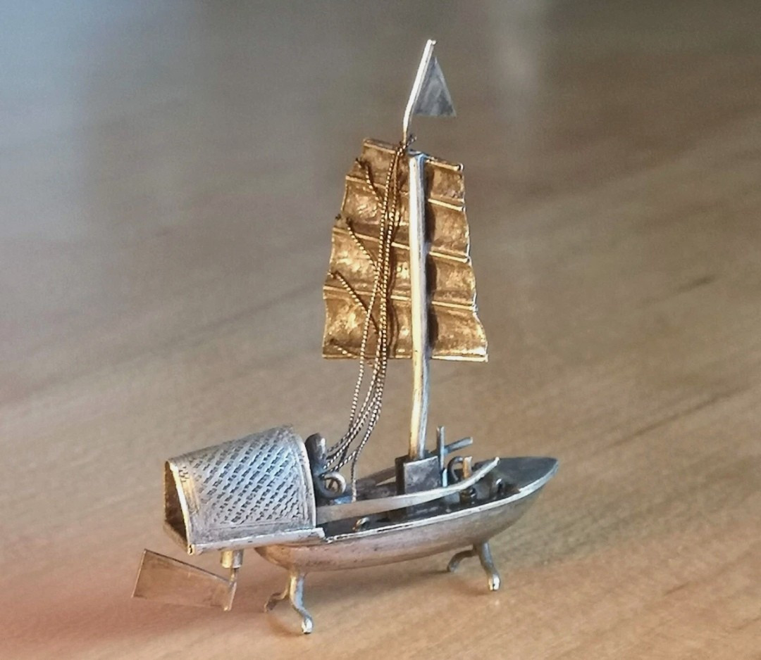 Japan, Meiji Era, Late 19th Century - Miniature Okimono Depicting A Junk-photo-6