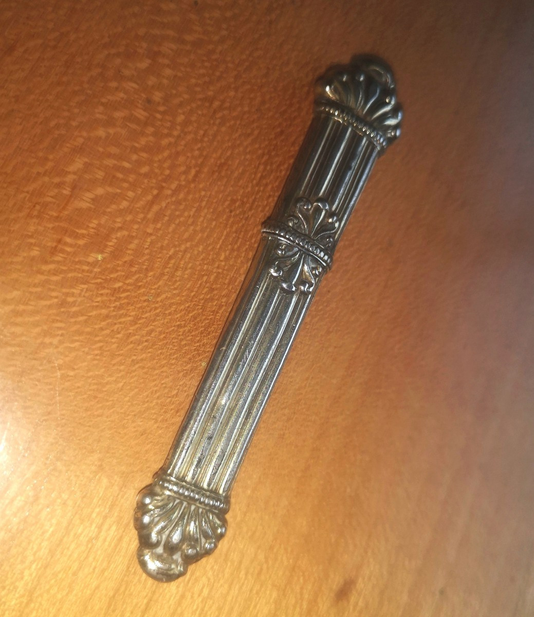 Empire-style Silver-gilt Needle Case With Palmettes And Fluting, Hare Hallmark 1819-1838-photo-3