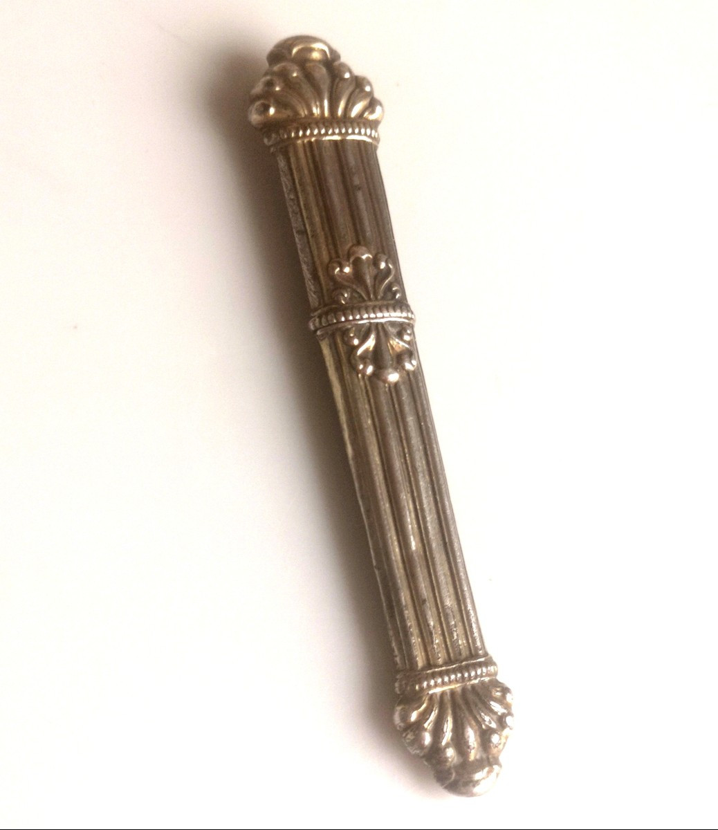 Empire-style Silver-gilt Needle Case With Palmettes And Fluting, Hare Hallmark 1819-1838-photo-4